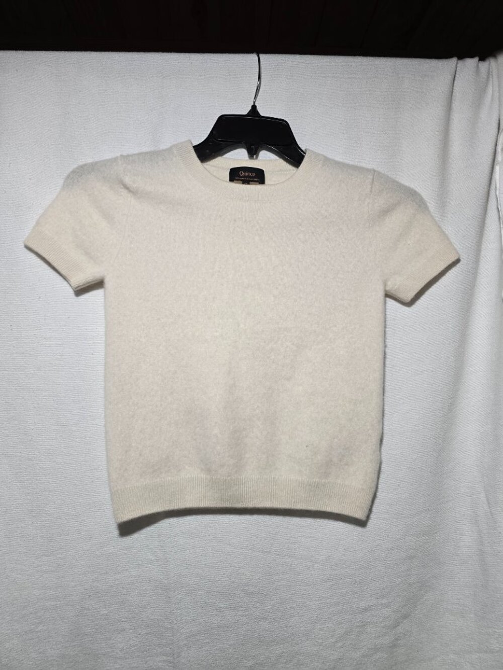 Quince 100% Mongolian Cashmere Short Sleeve Tee Ivory Cream Sweater Women's Medi